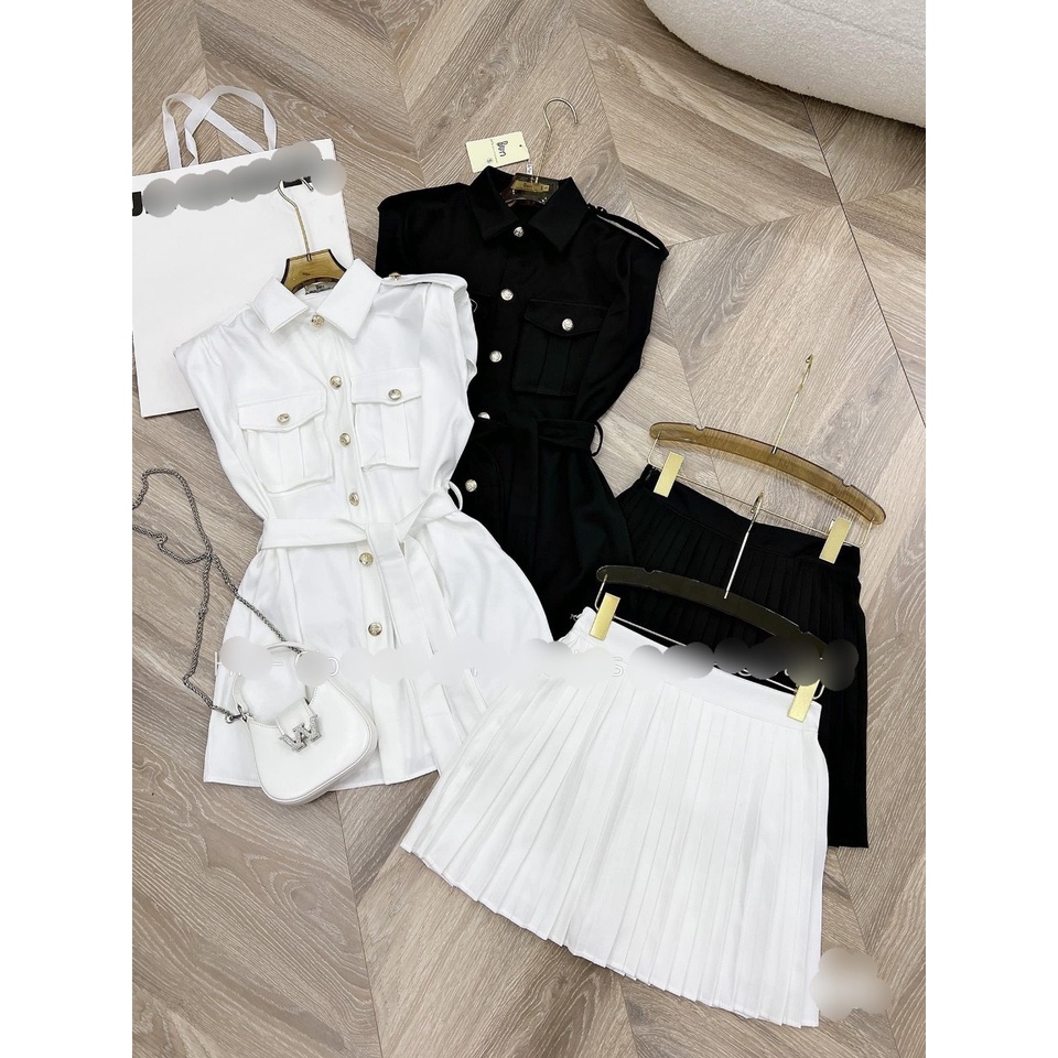 Sét váy kèm chân váy xếp ly 2 màu