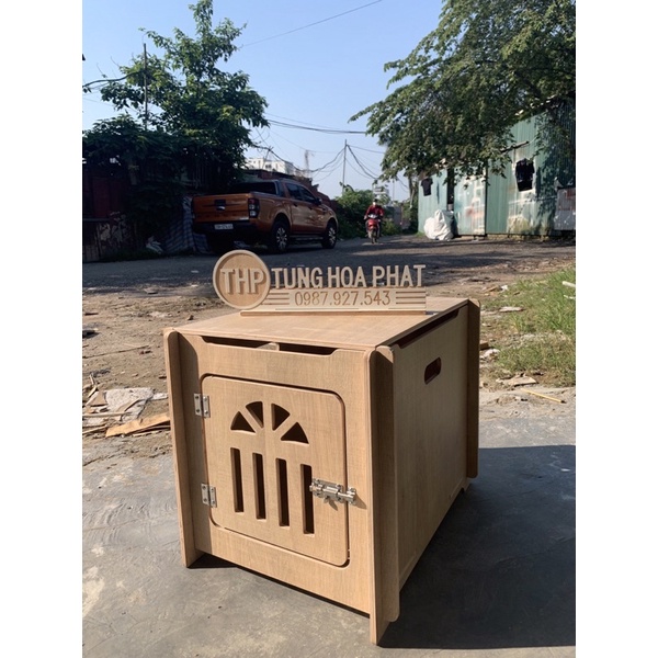 Nhà hộp vuông đơn giản cho chó mèo, gỗ cao cấp chống nước, size S 0-5kg