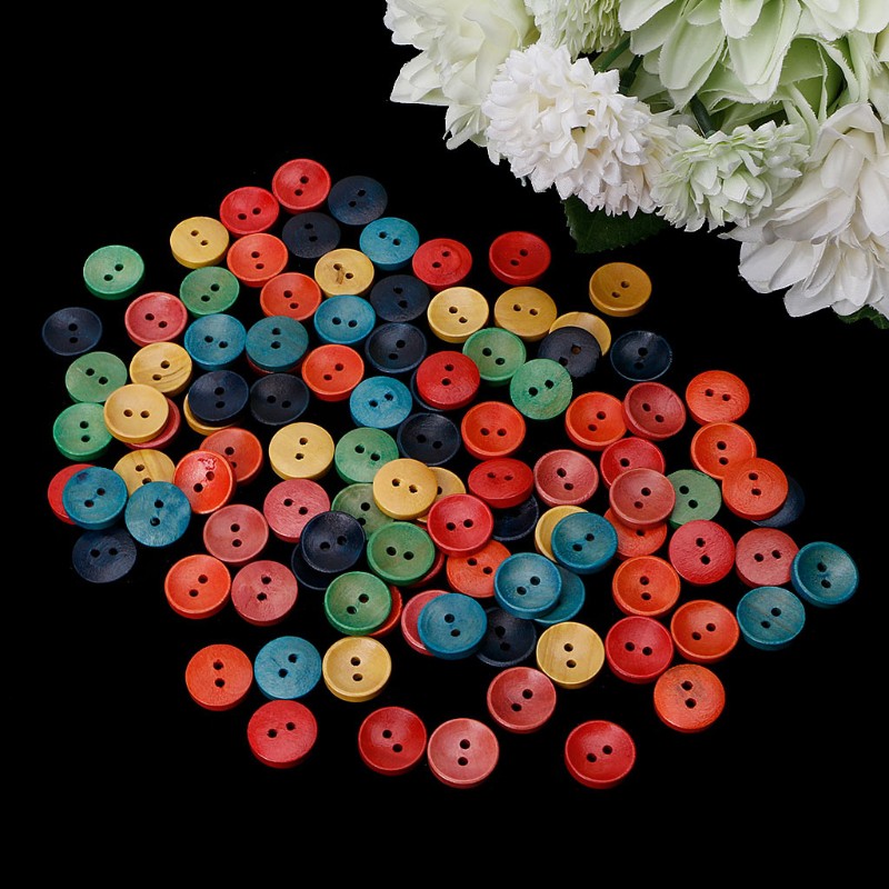 100 nút gỗ nhiều màu 15mm may đồ tiện lợi