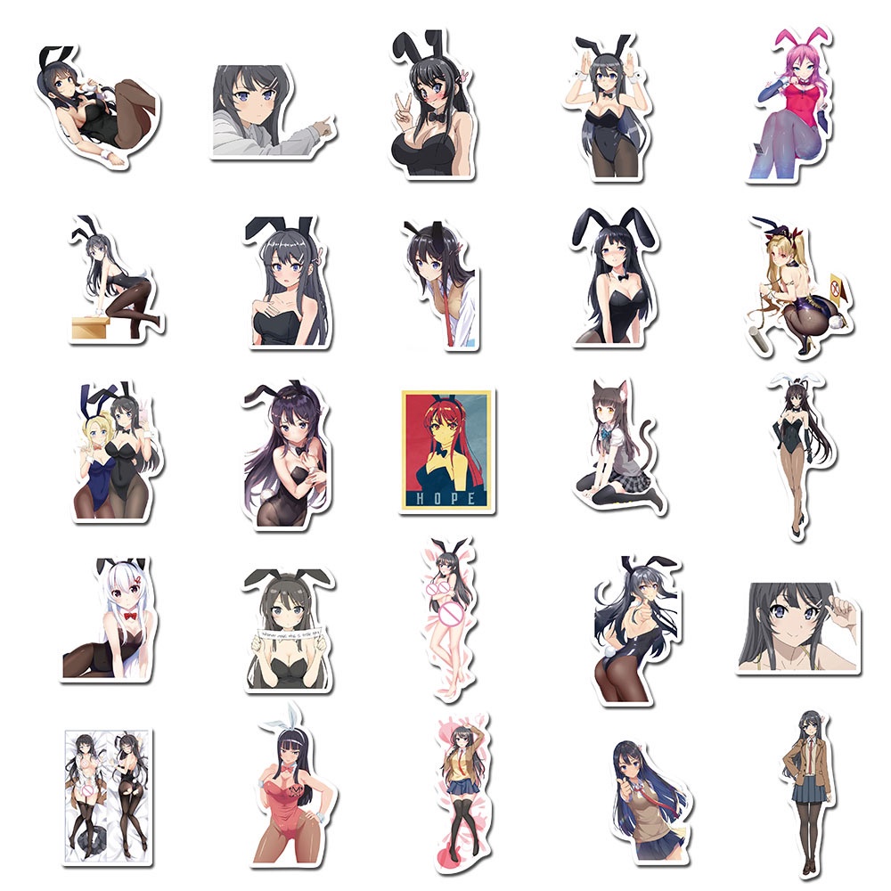Set 50 / 25 / 10 miếng dán trang trí hình cô gái Anime Hentai quyến rũ