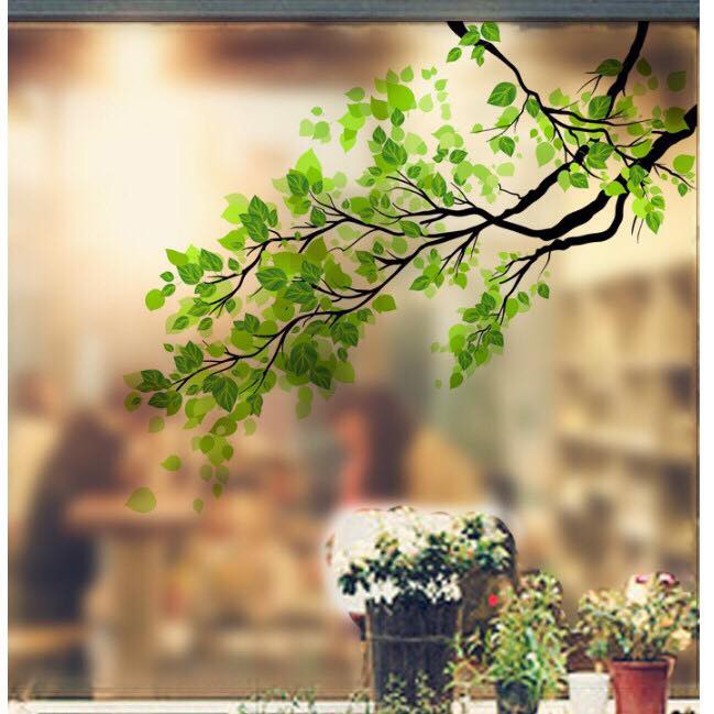 Decal trang trí kính cao cấp mẫu nhánh cây xanh 01 (60cm x 58cm)