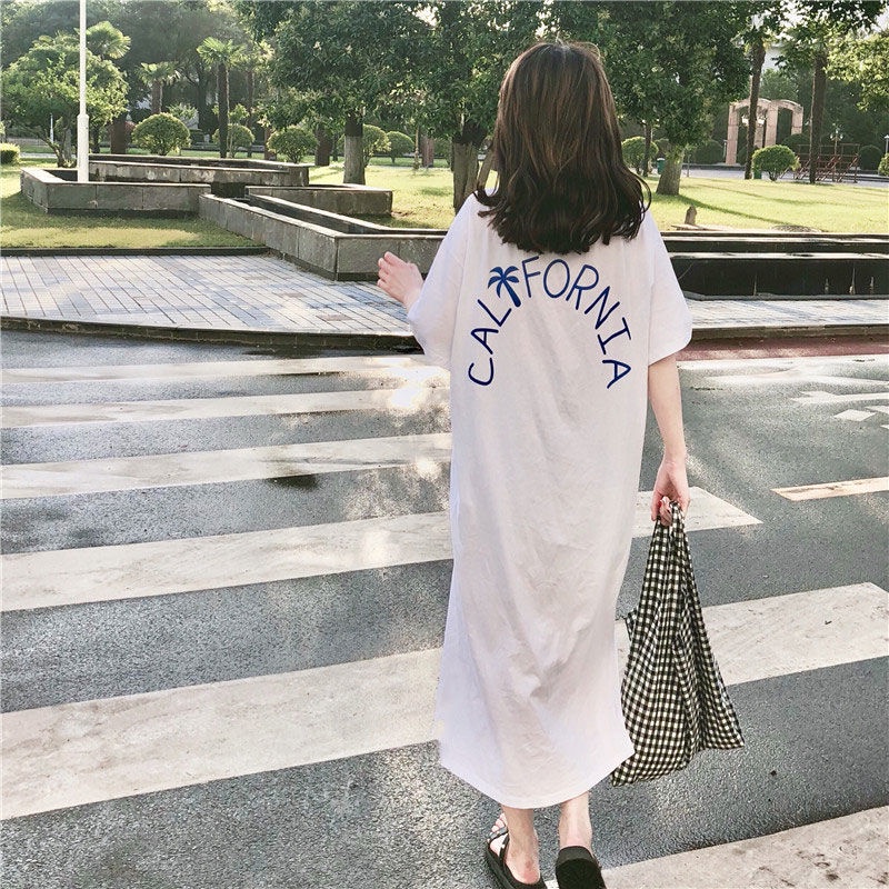 Đầm Thun Ngủ Tay Ngắn Dáng Dài Rộng Phong Cách Hàn Quốc Thời Trang Mùa Hè Mới Cho Nữ