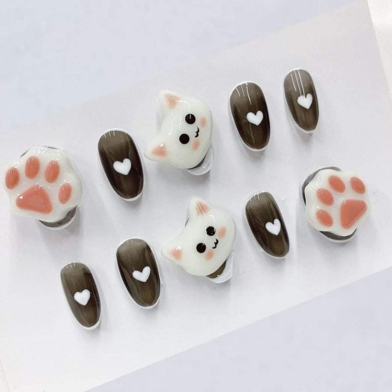 Móng giả_nail box móng thiết kế mèo dễ thương phong cách hàn