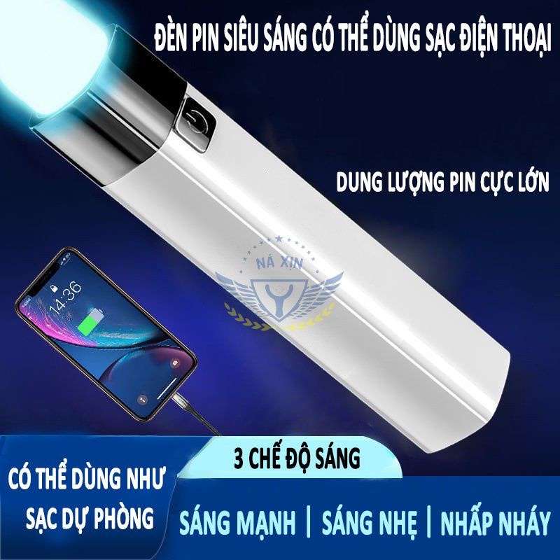 Đèn pin siêu sáng mini có thể sạc lại, tích hợp sạc dự phòng sử dụng siêu tiện lợi [Đèn P4]
