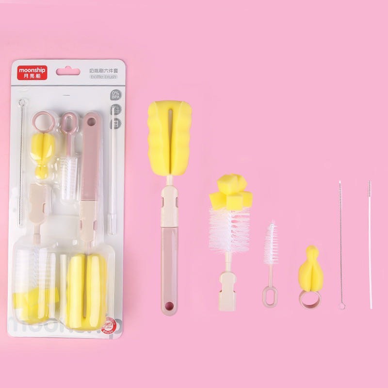 Bộ cọ Bình Sữa Và Núm Ti MoonShip 6 chi tiết