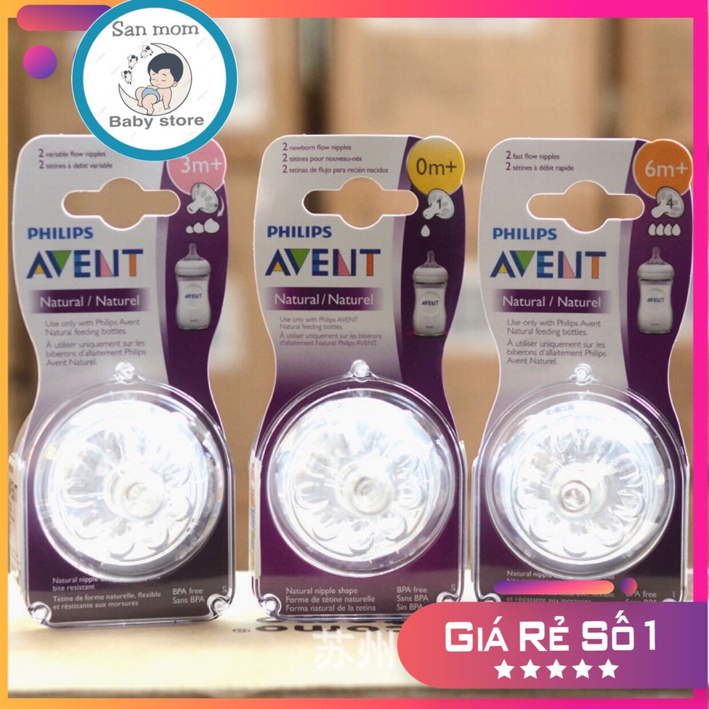 Núm Ti Avent Natural Đủ Size 0/1/2/3/4 cho bé sơ sinh Nhập Khẩu Từ UK Dùng Cho Bình Sữa Avent Natural Thủy Tinh