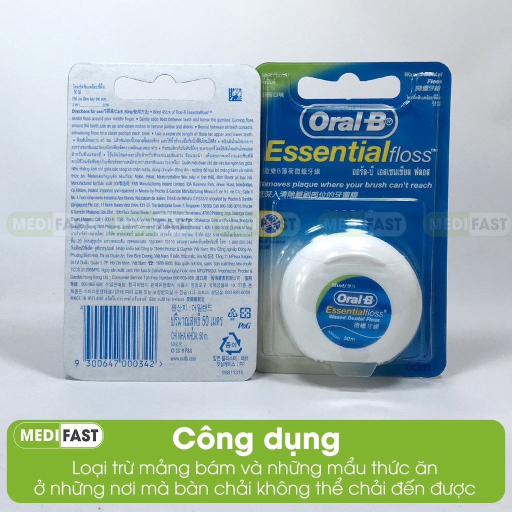 Chỉ nha khoa Oral B - Làm sạch chân răng - Bảo vệ răng miệng - Chính hãng