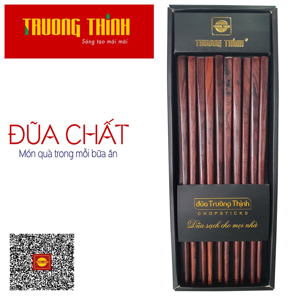 Đũa Gỗ Trắc Vân Cao Cấp Loại Đặc Biệt - Hộp Màu Đen - 10 Đôi Vuông Trơn