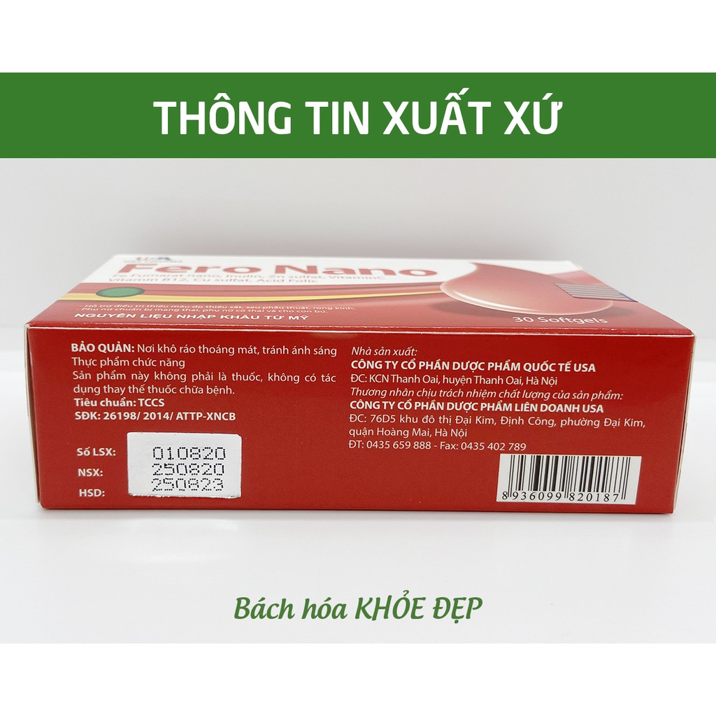 Viên uống bổ máu Fero Nano bổ sung Sắt, Acid Folic - Hộp 30 viên [Fero Nano]