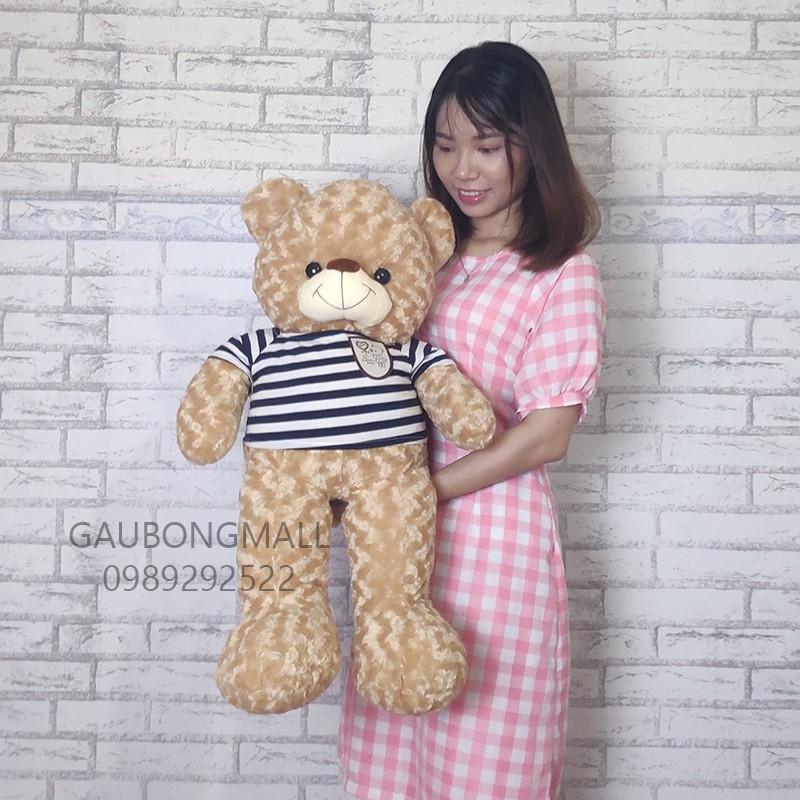 Gấu teddy 1m lông xoắn nhiều màu, áo thun sọc đen[Ảnh shop chụp] CAO CẤP