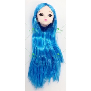 đầu búp bê mắt 3D - tóc nâu - phụ kiện búp bê 30cm