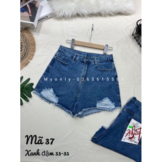 Quần đùi short jean bigsize rách lai xanh