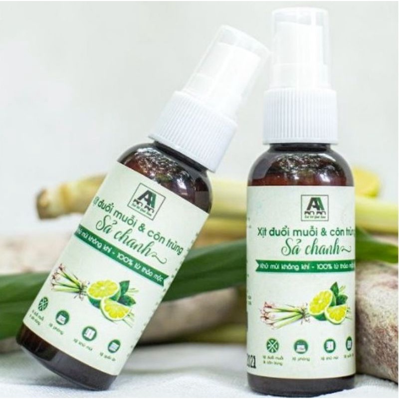 Xịt đuổi muỗi tinh dầu Sả Chanh chai 50ml chiết xuất từ thực vật, Thảo Mộc An An
