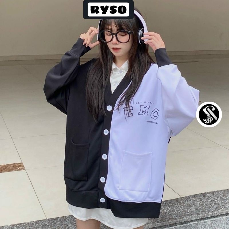 Áo Khoác Bomber Nỉ Bông Nam Nữ Form Rộng Unisex Dày Mịn Phối 2 Màu Trắng Đen RYSO | BigBuy360 - bigbuy360.vn