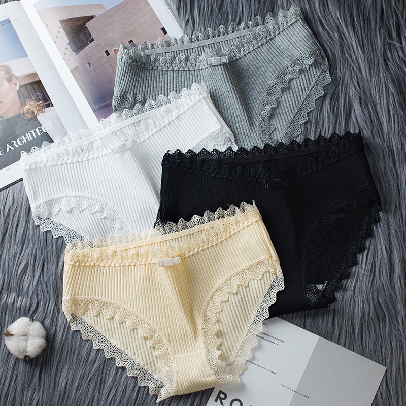 Bộ 7 Quần Lót Cotton Kháng Khuẩn Lưng Vừa Phối Ren Thoáng Khí Cho Nữ Sinh