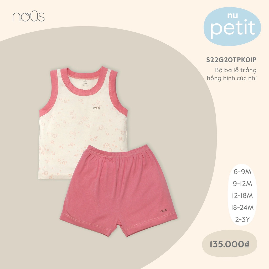 Bộ ba lỗ Nous chất petit cho bé trai bé gái từ 6m - 2y