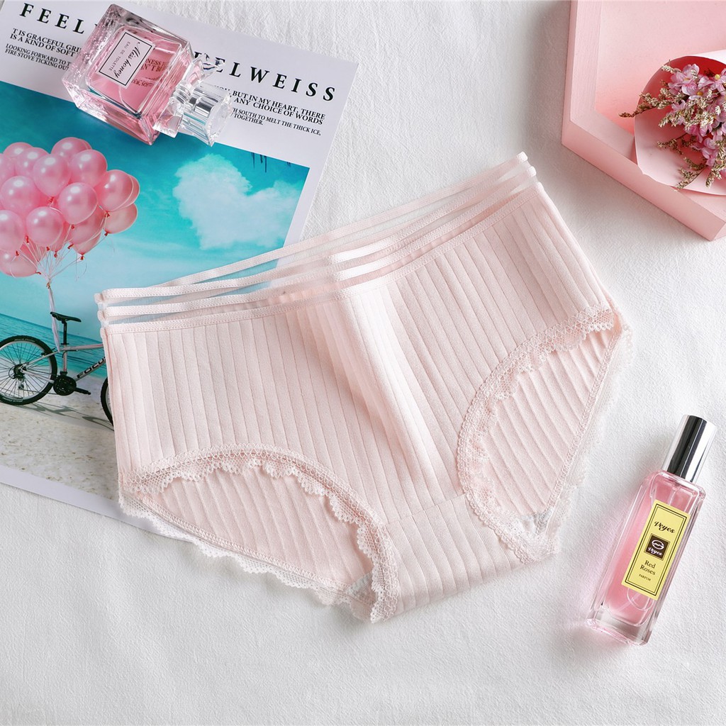  Quần Lót Nữ Cotton viền ren cao cấp, Quần lót sọc gân phối ren UD010 | BigBuy360 - bigbuy360.vn