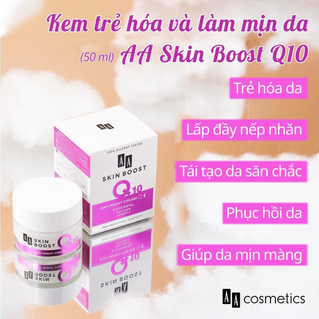 Kem trẻ hóa da và mờ nếp nhăn AA Skin Boost Q10 Day/Night Cream của AA COSMETICS Ba Lan