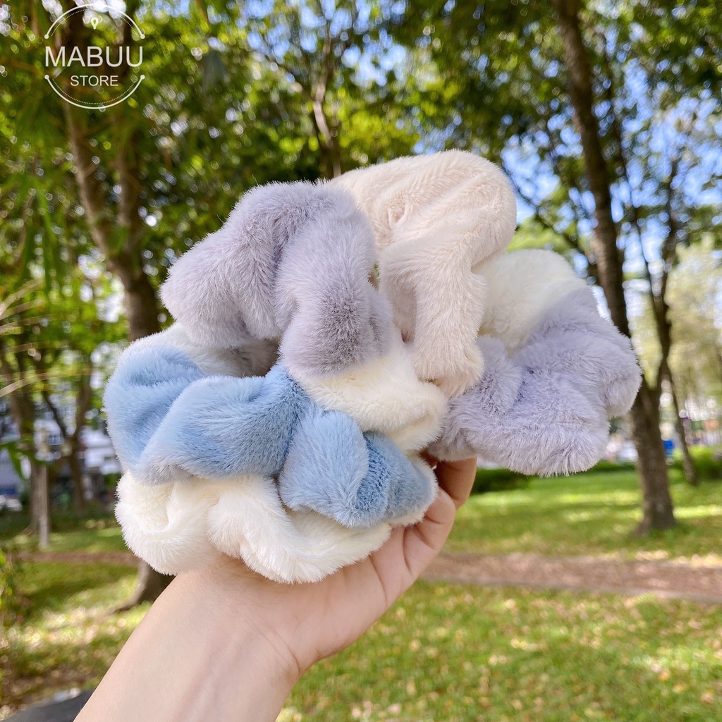 [Mã FAMARAL1 giảm 10K đơn 50K]Dây buộc tóc scrunchies lông nhung phối màu siêu mềm mịn 2020