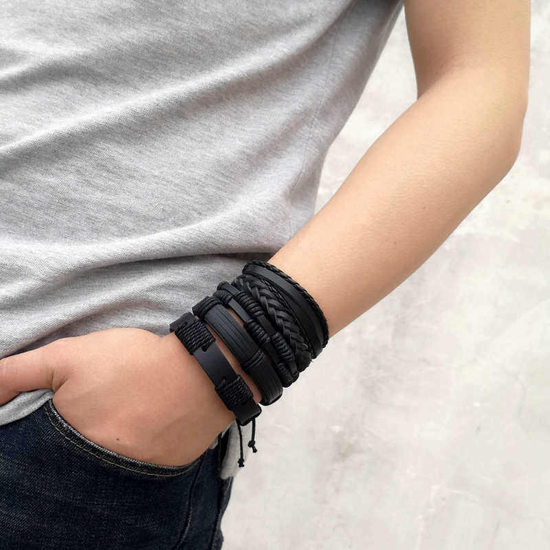 Set 5 Vòng Tay Da Nhiều Sợi Cho Nam Và Nữ