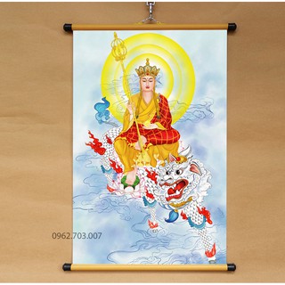 Tranh Địa Tạng Đế Thính 40x60cm bằng vải phủ bóng cao cấp dày dặn