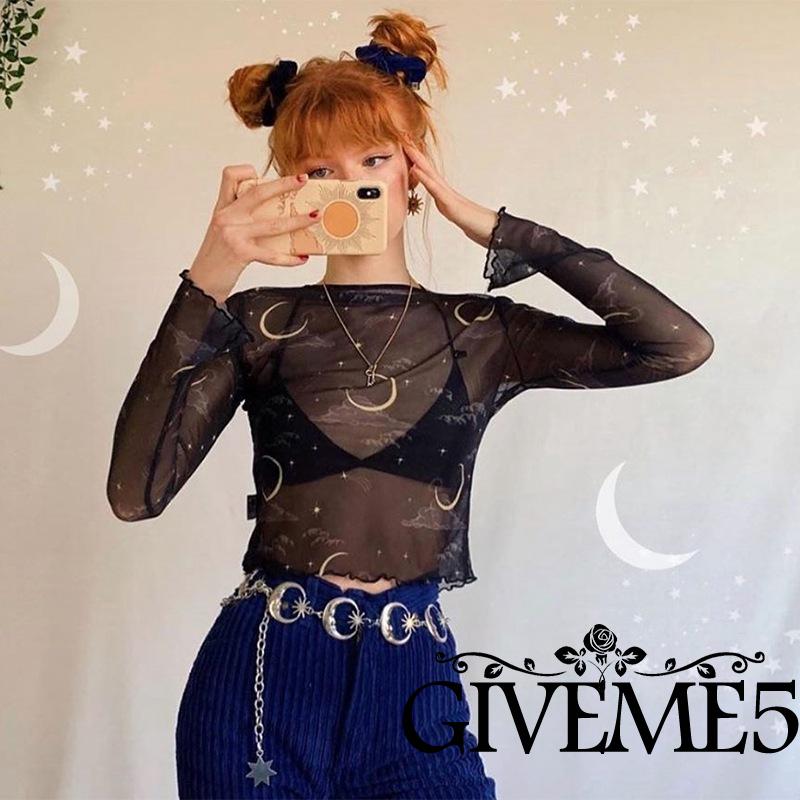 Áo lửng tay dài phối lưới nhìn thấu kiểu dáng quyến rũ cho nữ