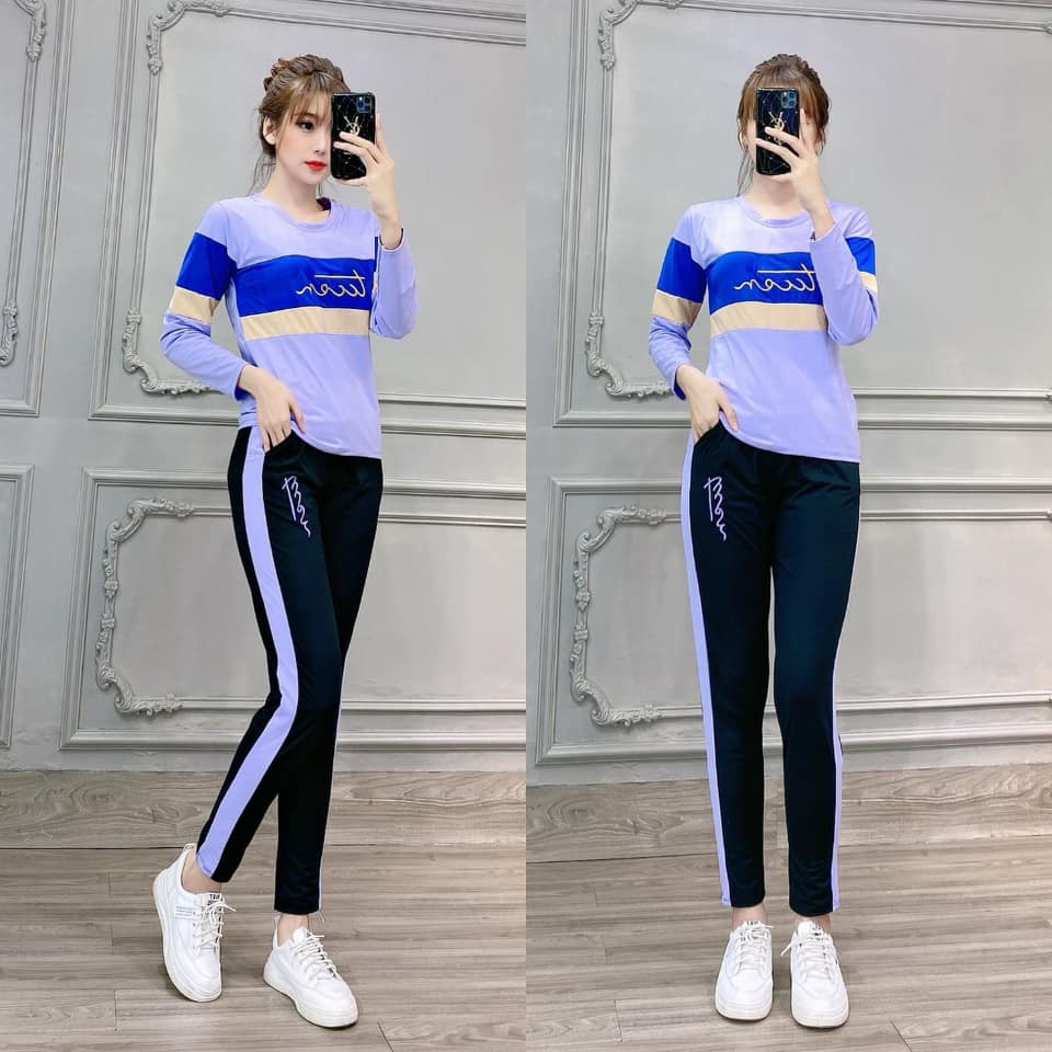 Set Đồ Cotton Tay Dài Nữ - Logo Thêu - SP Y Hình