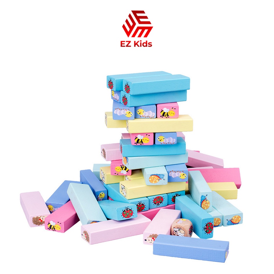 Rút gỗ, đồ chơi rút gỗ thông minh cho bé loại to nhiều con vật dễ thương 51 thanh EZ Kids