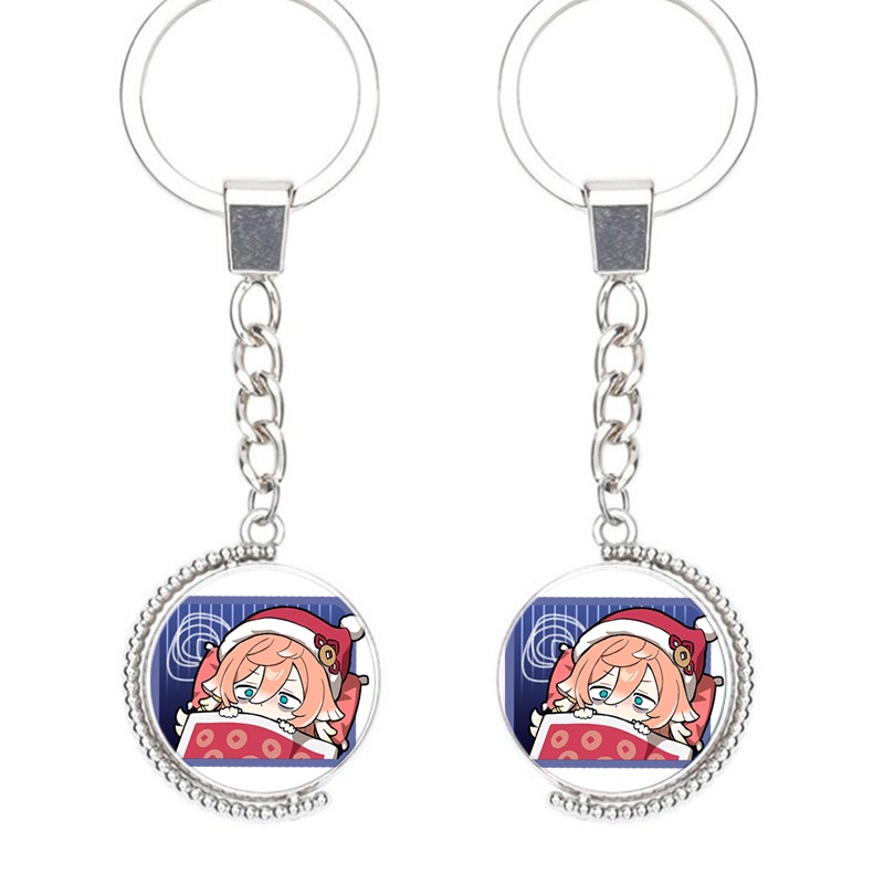 (Viền tròn) Móc khóa tròn kim loại hình GENSHIN IMPACT ver CHỮ NHẬT game anime chibi xinh xắn độc đáo