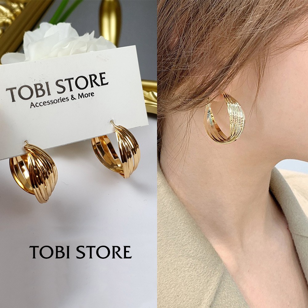 Bông tai nữ TOBI STORE nhiều kiểu dáng khuyên tai nữ dễ thương tròn, dài, mạ vàng xinh xắn