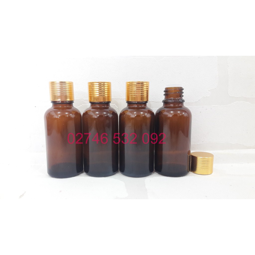 Chai Tinh Dầu 30ml Nắp Nhỏ Giọt Vàng Lượn Sóng Thân Nâu