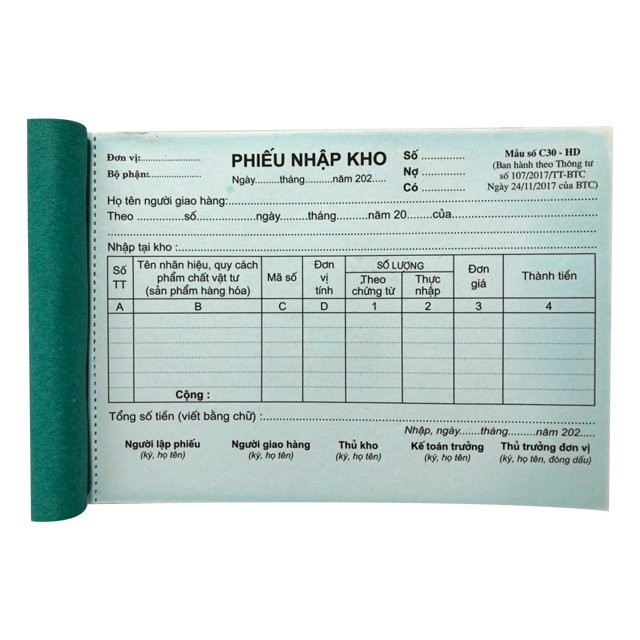 Phiếu nhập kho 1 liên A5 (13X19cm)