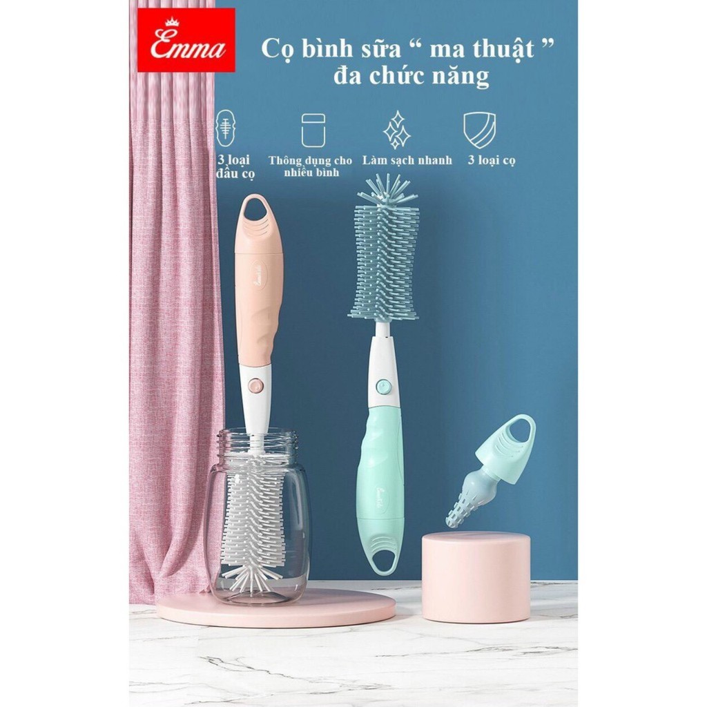 Cọ Rửa Bình Sữa Silicon💖𝑭𝑹𝑬𝑬𝑺𝑯𝑰𝑷 💖Cọ Bình Sữa Cao Cấp Emma Kids 4 Chi Tiết