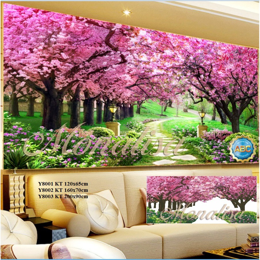Tranh gắn đá hàng cây tím KT:120x65cm,160x75cm . Tranh đính đá chưa gắn.