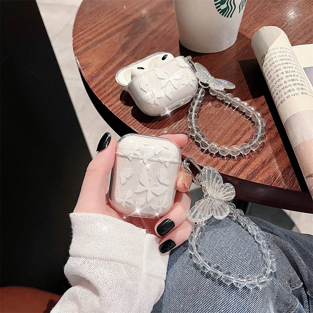 Vỏ Bảo Vệ Hộp Sạc Tai Nghe Airpods Pro 2 1 3 Pro Ins Bluetooth Không Dây Bằng TPU Mềm Hình Bướm Lấp Lánh