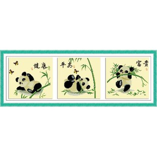Tranh Thêu Chữ Thập Ba Chú Gấu Trúc Z501 (KHÁCH TỰ THÊU) KT:33X32X3CM