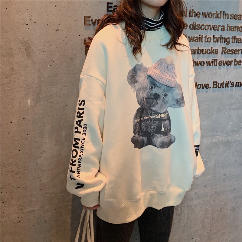 Áo sweater tay dài in họa tiết thời trang retro Hàn Quốc