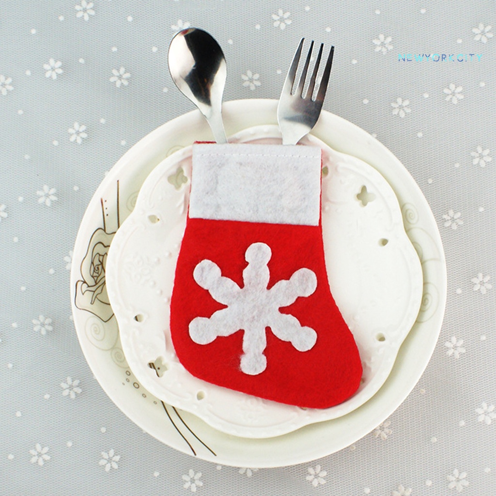 Ny-túi Đựng Dao Nĩa Họa Tiết Bông Tuyết Giáng Sinh Tái Sử Dụng Được Trang Trí Nhà Bếp