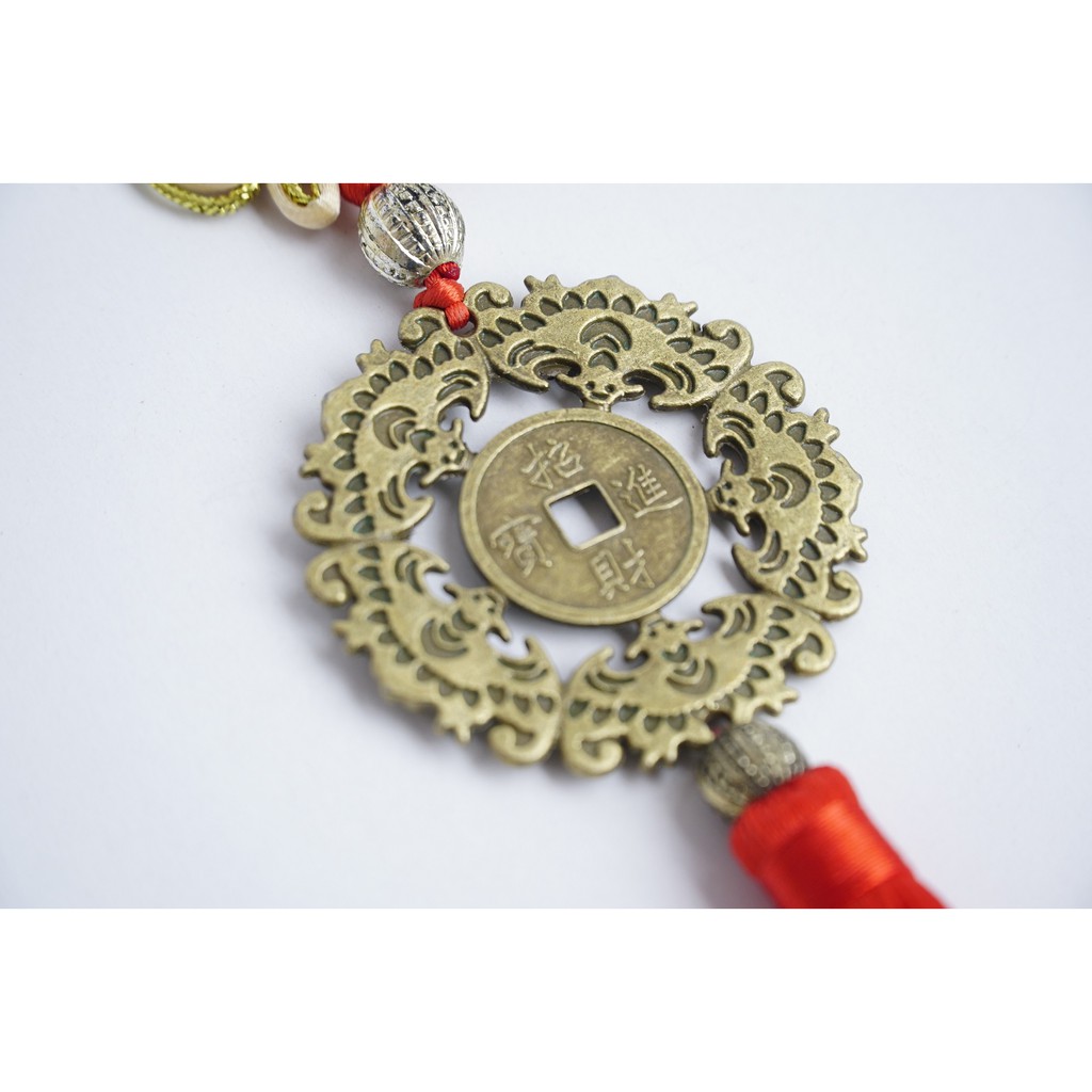 Dây treo đồng xu Ngũ Phúc Lâm Môn treo cửa nhà, treo xe tài lộc, may mắn, bình an