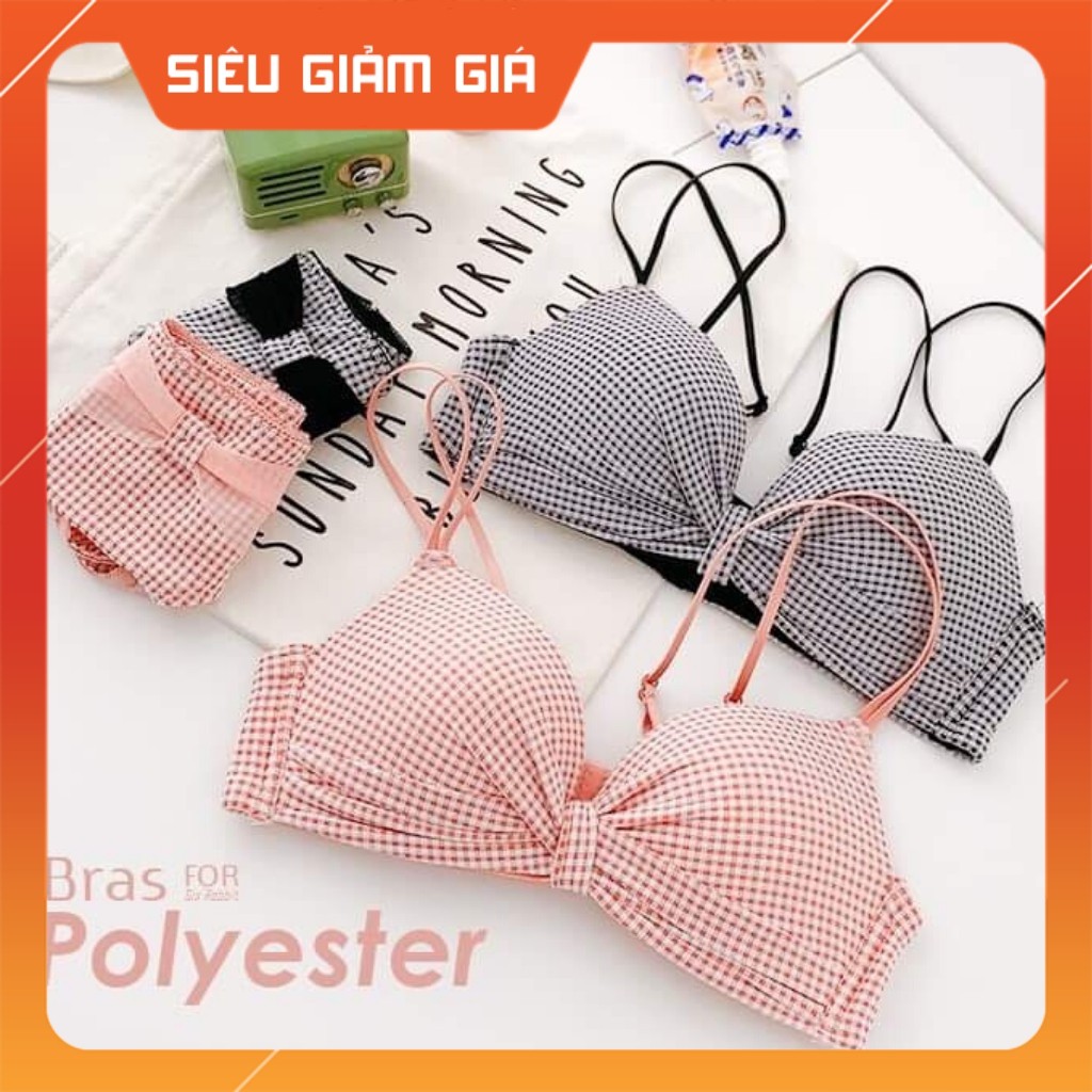 Áo lót nữ nhún nơ kẻ caro thông hơi thoáng mát