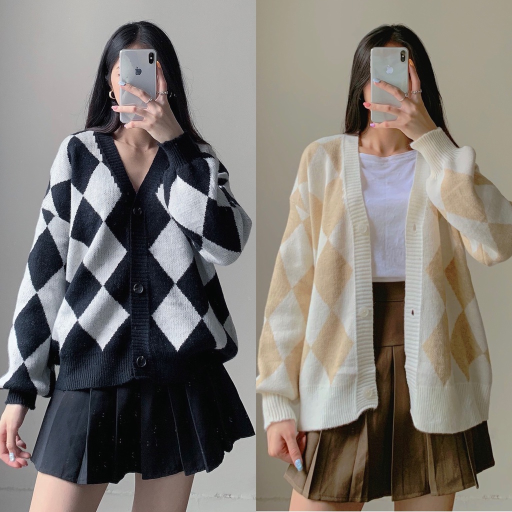 Áo khoác Cardigan hoạ tiết trám nhiều màu form rộng ulzzang - Made by Fiin
