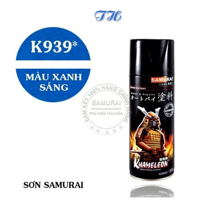 Combo 4 chai sơn samurai màu xanh sáng K939 gồm: lót xám uch210 - nền 2/102 - màu k939 - phủ bóng k1k - giấy nhám p800