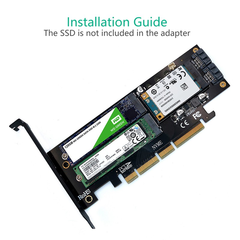 3 in 1 Msata and M.2 NVME SATA SSD to PCI-E 4X and SATA3 Adapter PCIE