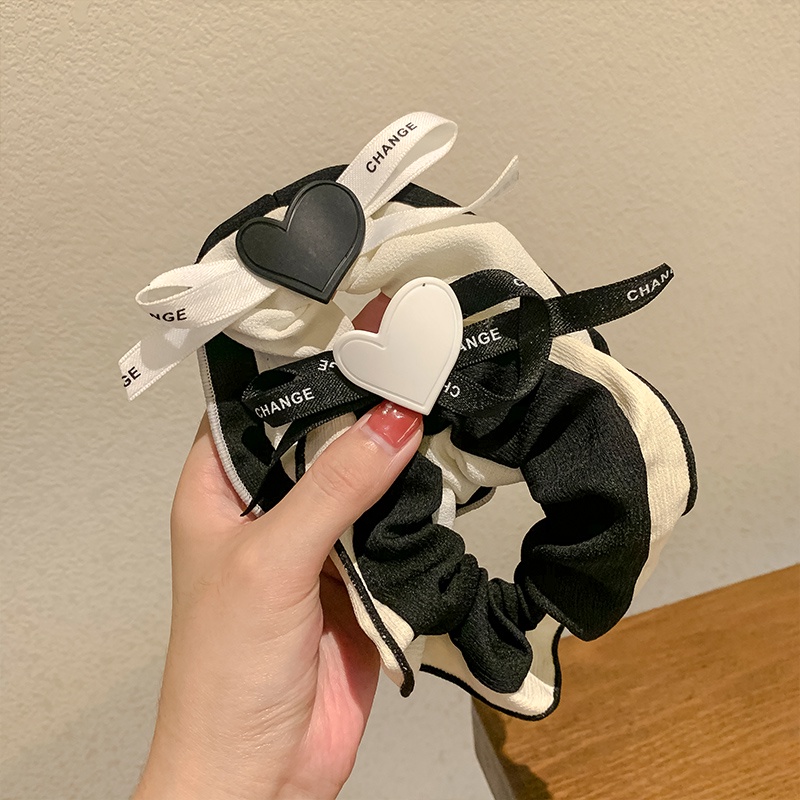 Dây Cột Tóc Đính Nơ Màu Trắng Đen Phong Cách Hàn Quốc Cho Nữ