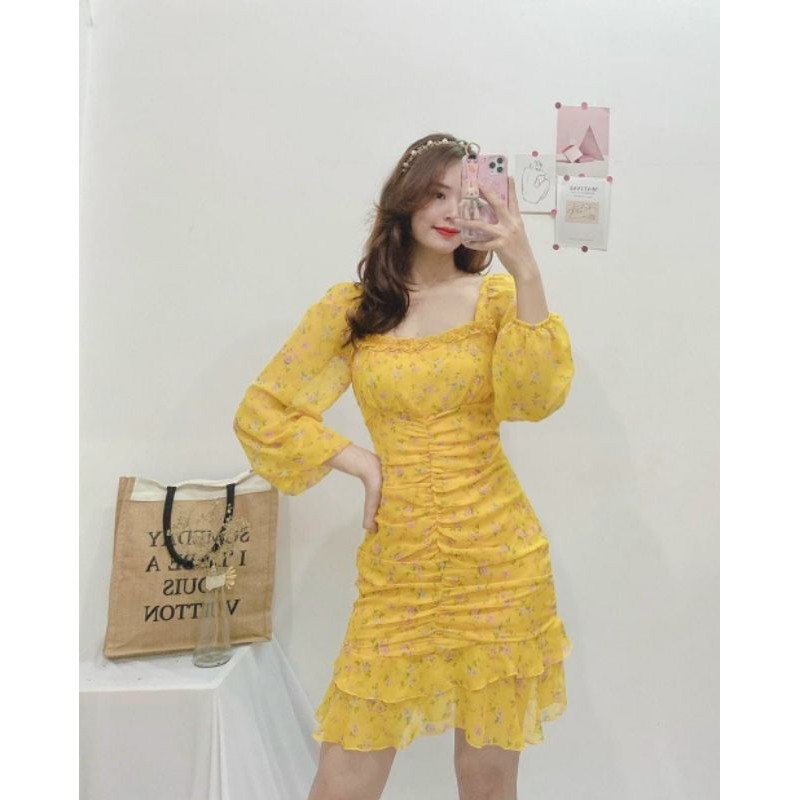 [HÀNG MỚI LẠI VỀ] ĐẦM HOA NHÍ LỤA VOAN CỔ VUÔNG TAY DÀI THÂN NHÚN VÁY HOA NHÍ XINH -hình thật shop chụp XINH XẮN | BigBuy360 - bigbuy360.vn