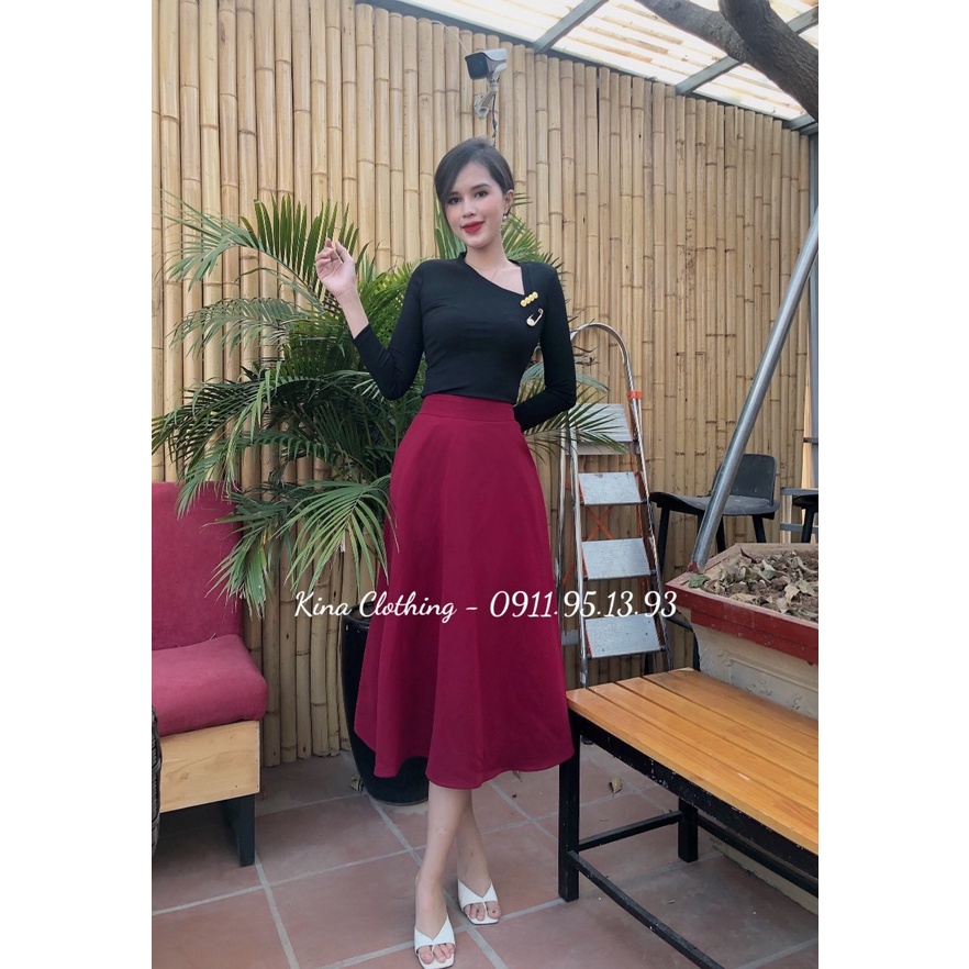 Chân váy midi nữ dáng xòe công sở nữ tính thanh lịch CV02