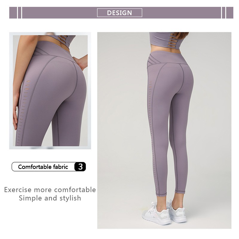 Yoga Pants Side Hollow Nude Skinny Female Peach Hip Pants Double-sided Sanding Sports Fitness Pants Women Waist Tight Sports Pants