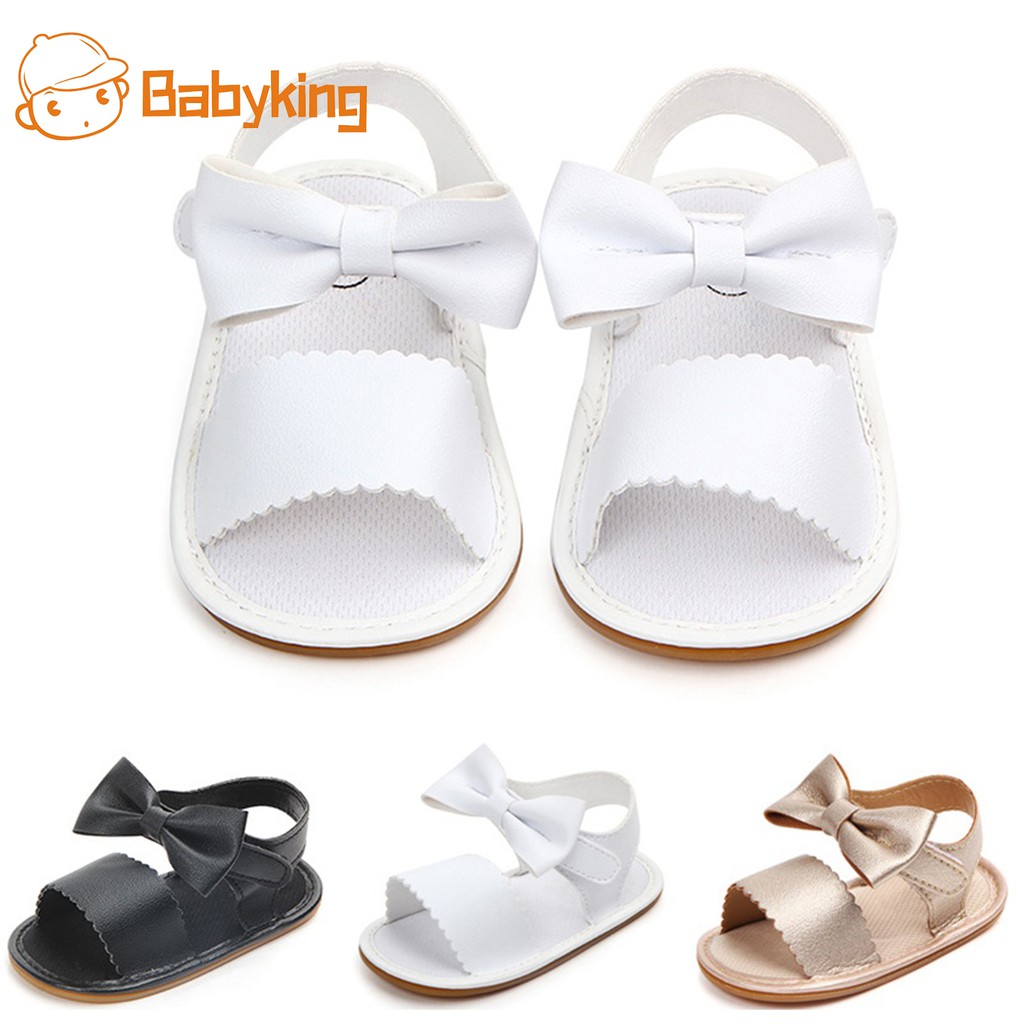 Giày sandal da PU đế mềm chống trượt đính nơ cho bé gái