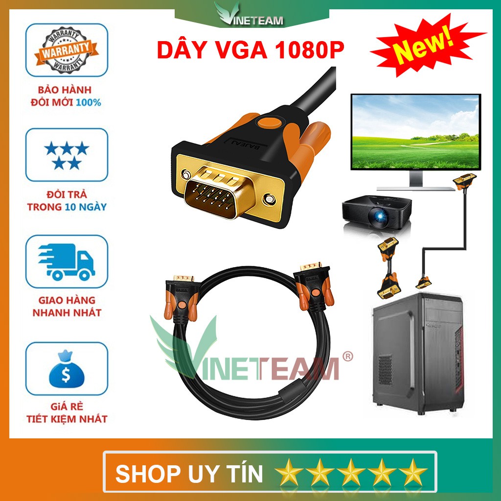 Cáp VGA 1080P 3m chuẩn 3+9 Bajeal Vga Sang Vga Cho Màn Hình Máy Chiếu -DC4448