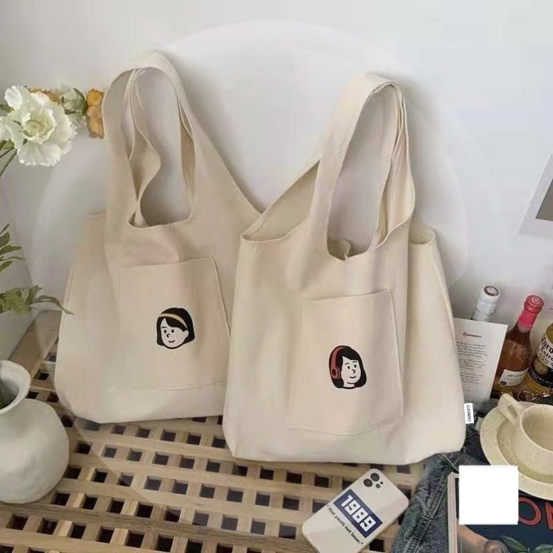 Túi tote canvas đeo chéo giá rẻ trơn vải mềm đi học LUVADO TX788